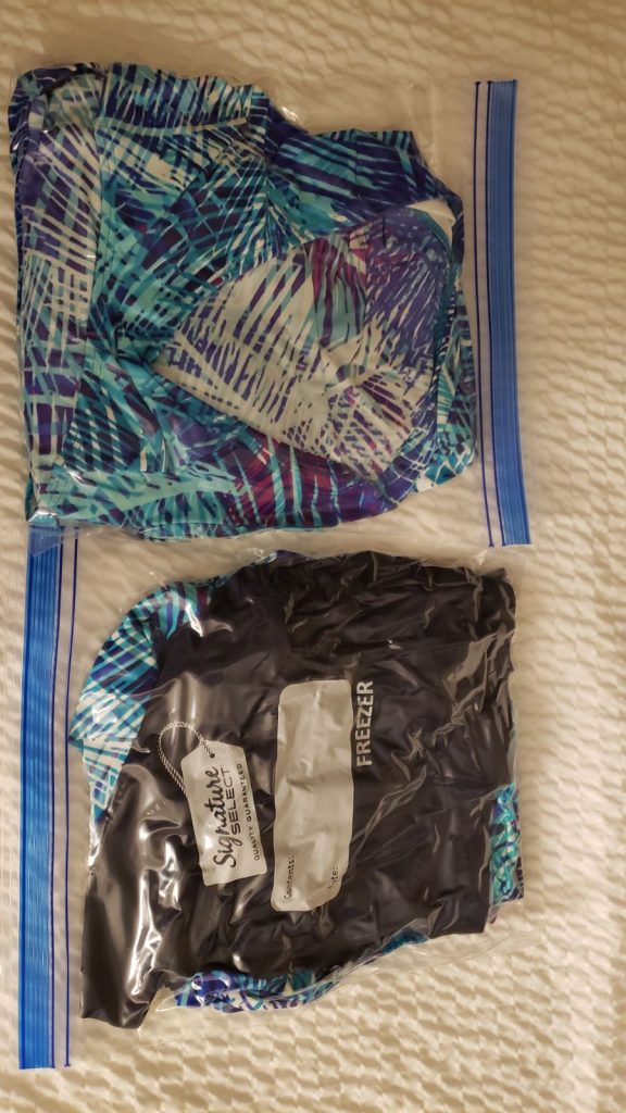 2 swimsuits in a ziplock bag